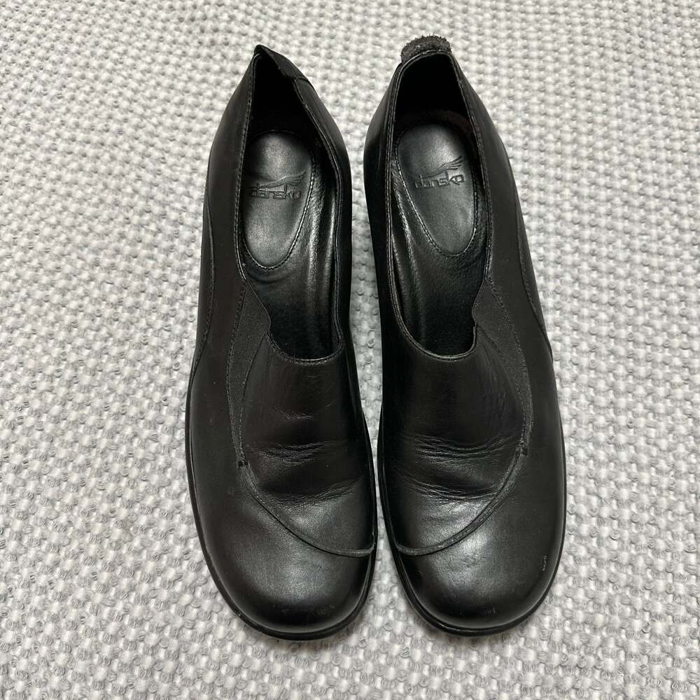 Dansko Bennett Black Nappa Leather Slip-On Wedge Heel Pumps